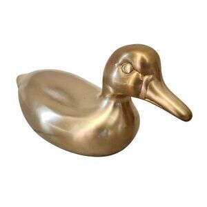 Vintage Brass Duck Figurine Paperweight Home Decor Collectible 12 Inches Long